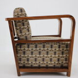 1930s art deco armchair in walnut and backhausen fabric,czechoslovakia
