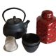 Black cast iron tea set