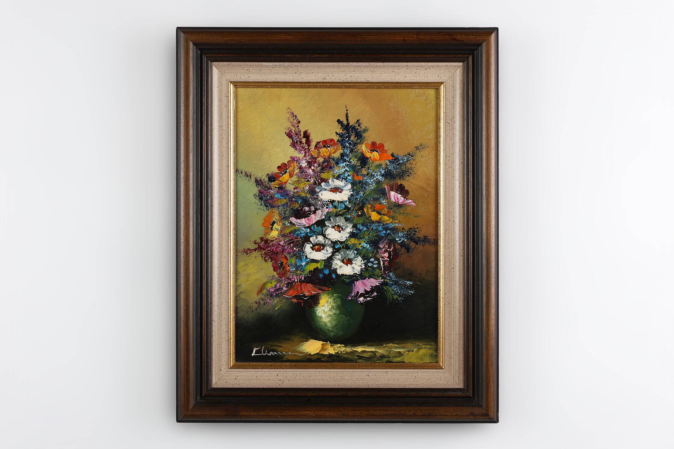 Signed Belgian painting of a still life with a bouquet of flowers, ca. 1950