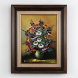 Tableau belge signé représentant une nature morte avec un bouquet de fleurs, vers 1950