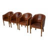 Fauteuils club style art déco en cuir cognac, pays-bas, set de quatre