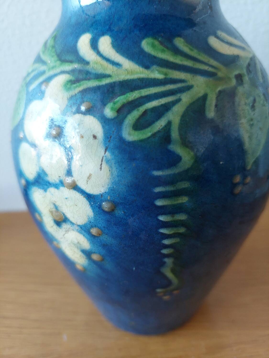 Vase signed Primavera in blue glazed ceramic 1920 1930