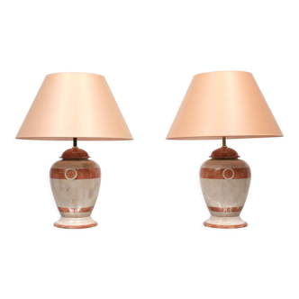 2 tessellated marble table lamps 1970s france