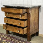 19th-century Empire commode in walnut with a grey St Anne marble top.