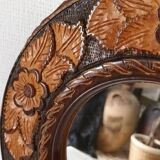 Round vintage carved wooden mirror