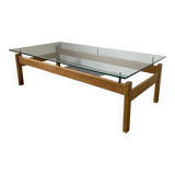 Scandinavian table blond teak and glass 60