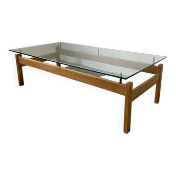Scandinavian table blond teak and glass 60