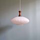 Teak and pleated white opaline suspension, Massive, 1960