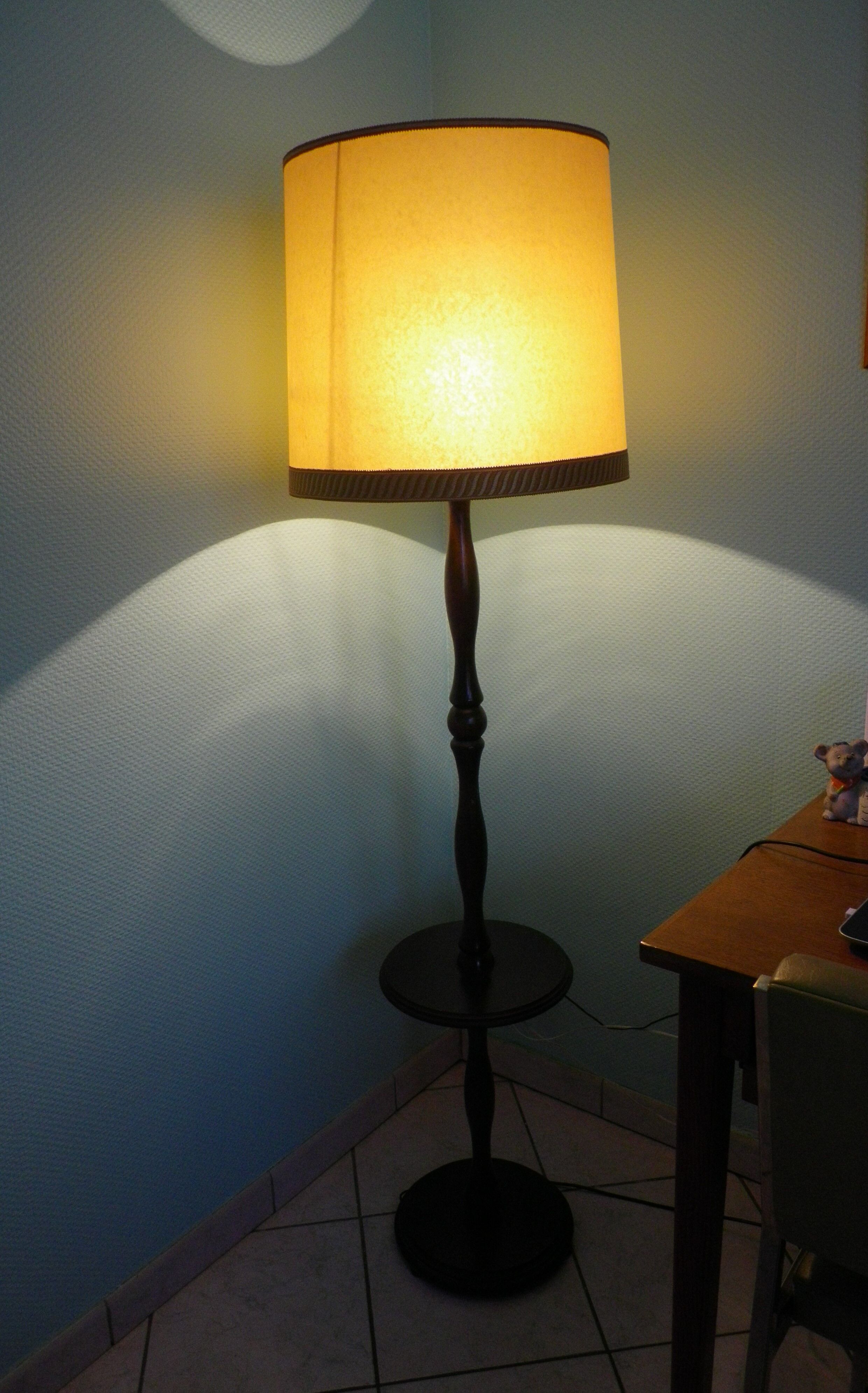 Wooden 1960s lamppost with large lampshade