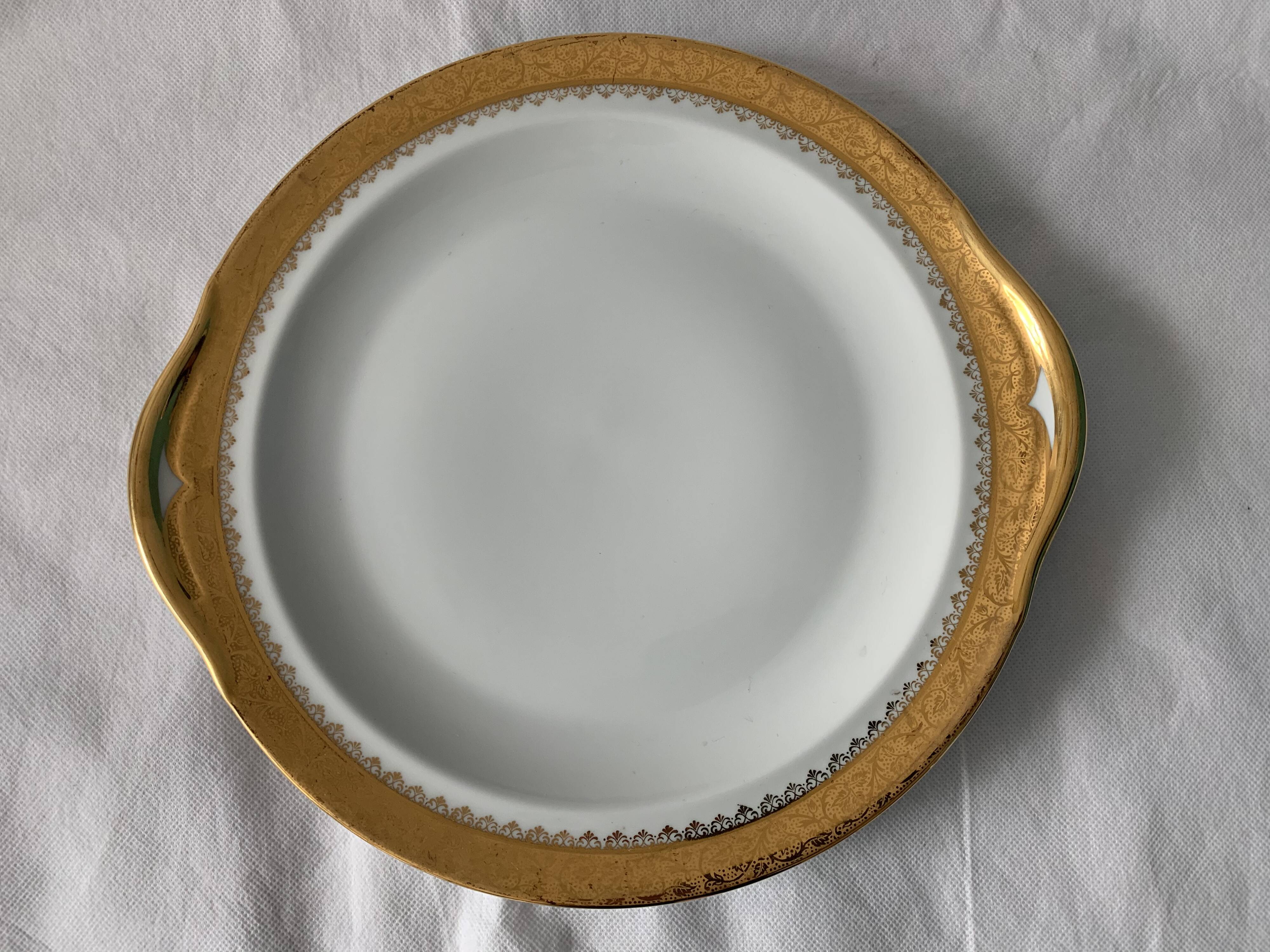 Cake service 6 dessert plates and 2 dishes Georges Boyer porcelain Limoges 1950