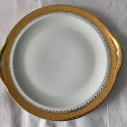Cake service 6 dessert plates and 2 dishes Georges Boyer porcelain Limoges 1950