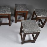 Tabourets vintage en pierre et bois x 4