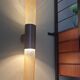 Pair of monumental wall sconces (77 cm) in steel and amber bubbled glass – Italy, circa 1970