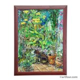 Vintage impressionist oil painting of a garden, Alexander Michael 1994.