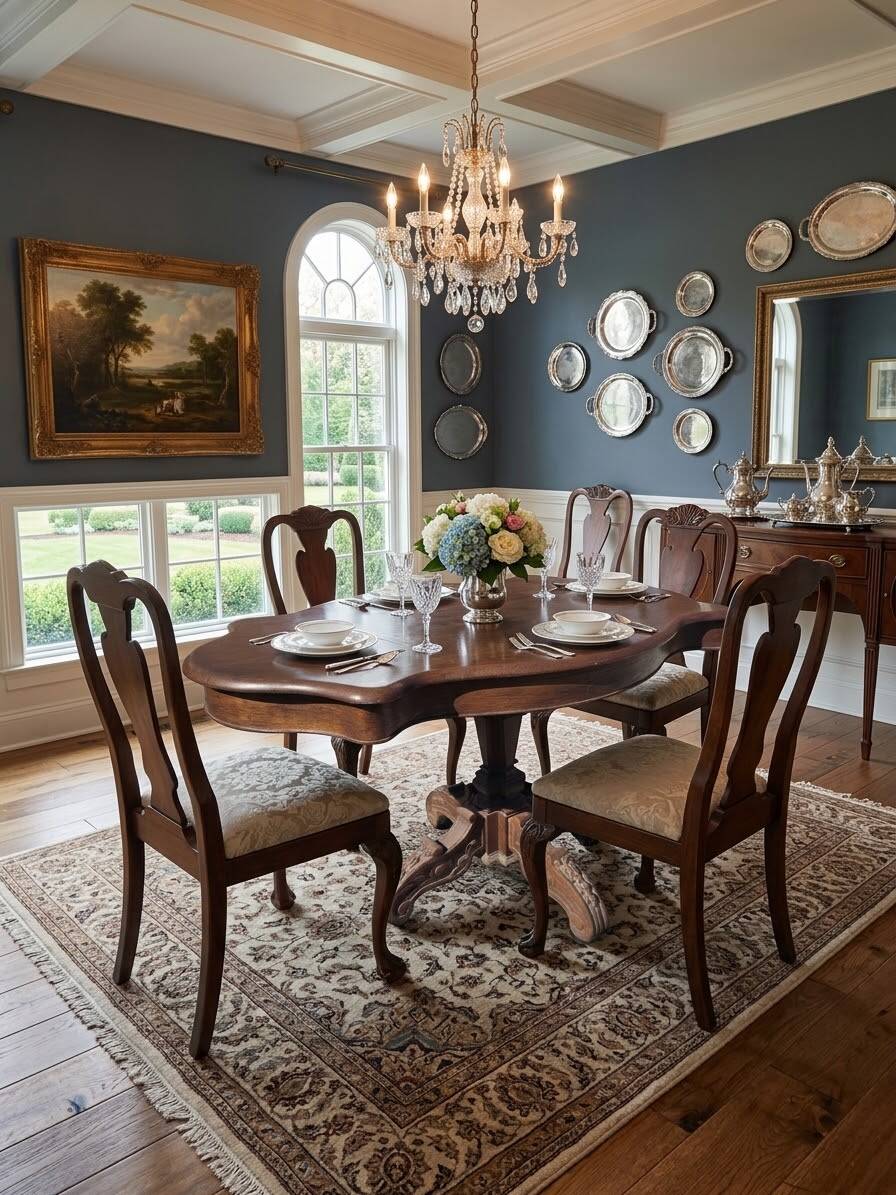 Antique round table in solid oak
