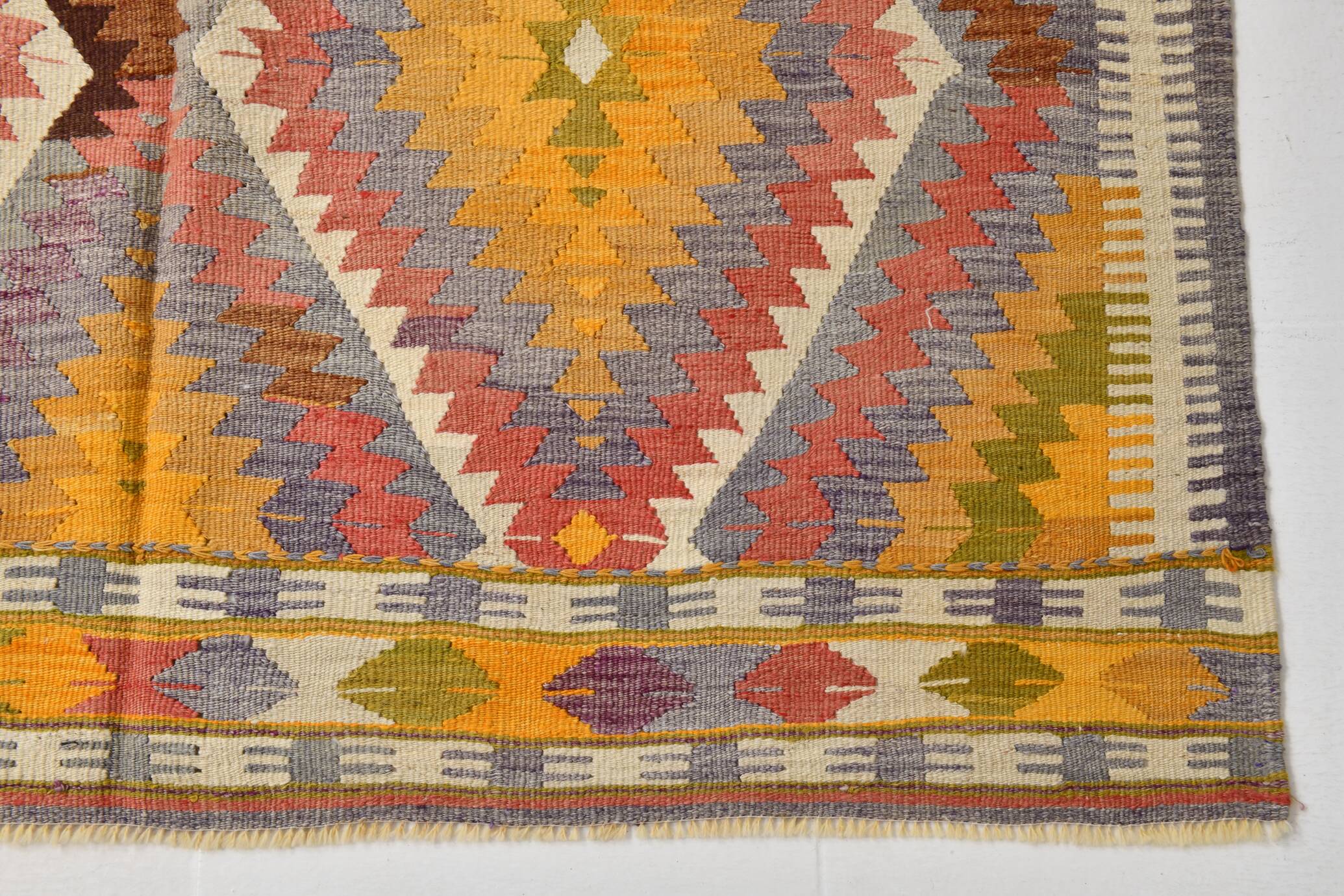 Fade Yellow Long Wide  Vintage Kilim Rug,Geometric Tribal Design,152x296 Cm