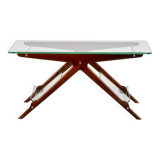 Table basse italienne en acajou, laiton et verre