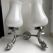Duo of wall lamps in chrome metal and Opalines Japanese 50s