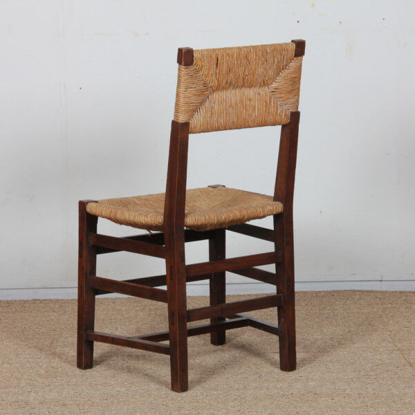 Set of 6 oak rush chairs, French work, 1950.