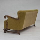 1960s, 3-seater Danish sofa, cotton/wool furniture fabric, solid oak wood.