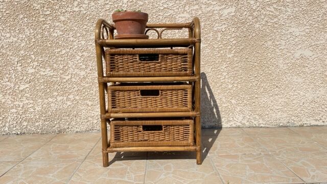 Cabinet with vintage rattan drawers