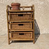 Cabinet with vintage rattan drawers