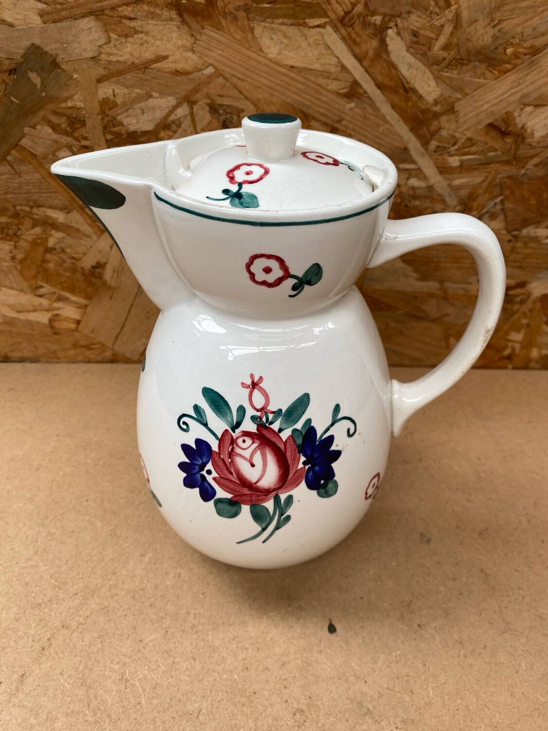 Old Teapot DIGOIN Sarreguemines White Ceramic Flower Decor #B631