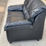 2 seater black leather convertible sofa 150cm