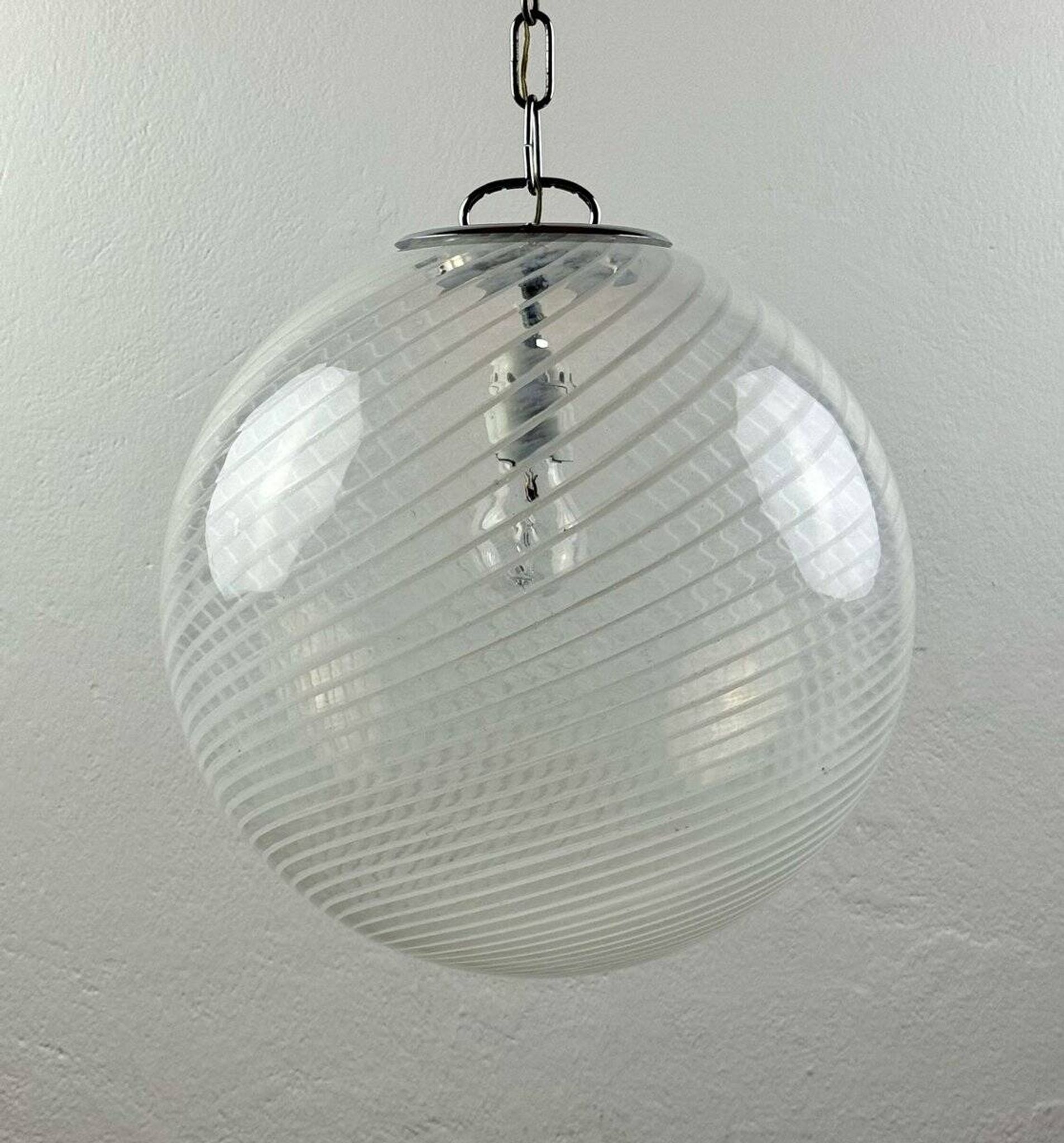 Vintage Swirl Murano pendant lamp, Italy, 1970s