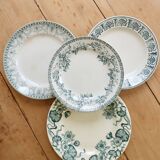 Vintage mismatched dessert plates in ironstone - Green tones