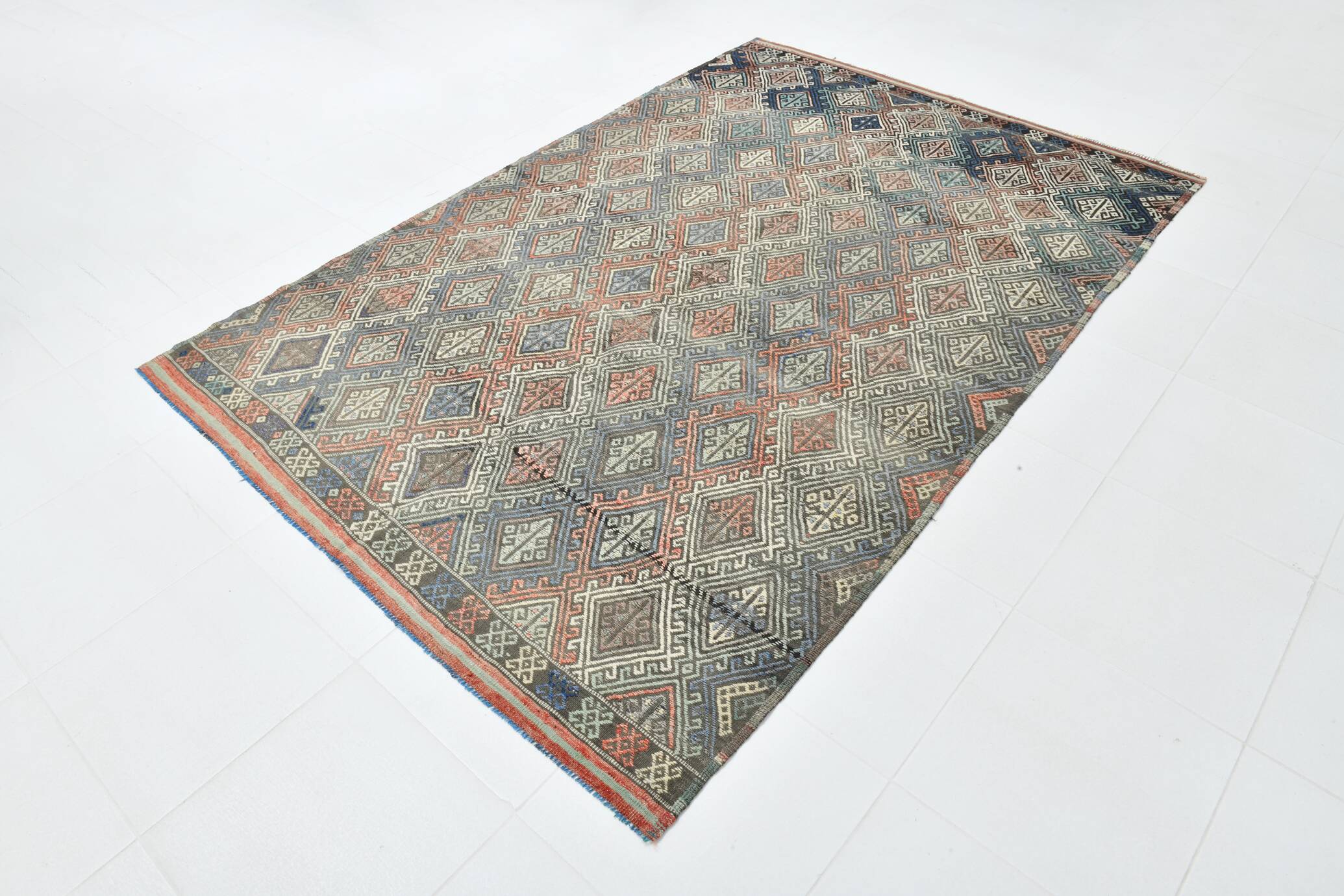 5x8 Light Blue & Green Kilim Rug, 165x245Cm