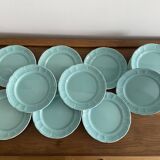 15 turquoise ceramic starter/dessert plates, Sarreguemines style
