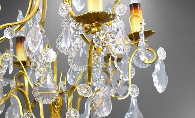 Lustrous Gold Bronze & Bohemian Crystal with Six Lights Louis XV * Lucien GAU