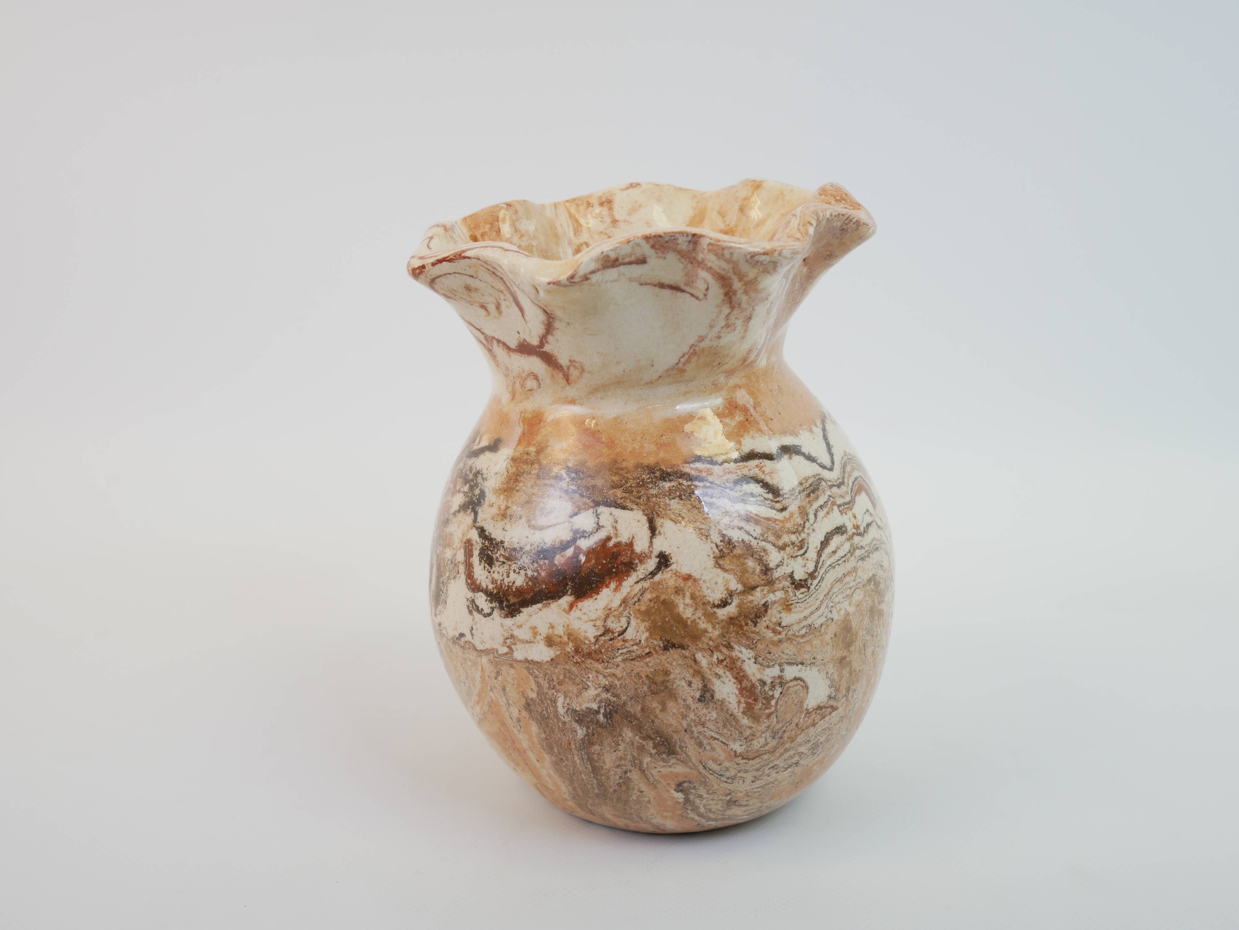 Round vase with corolla neck in ochre mixed earth