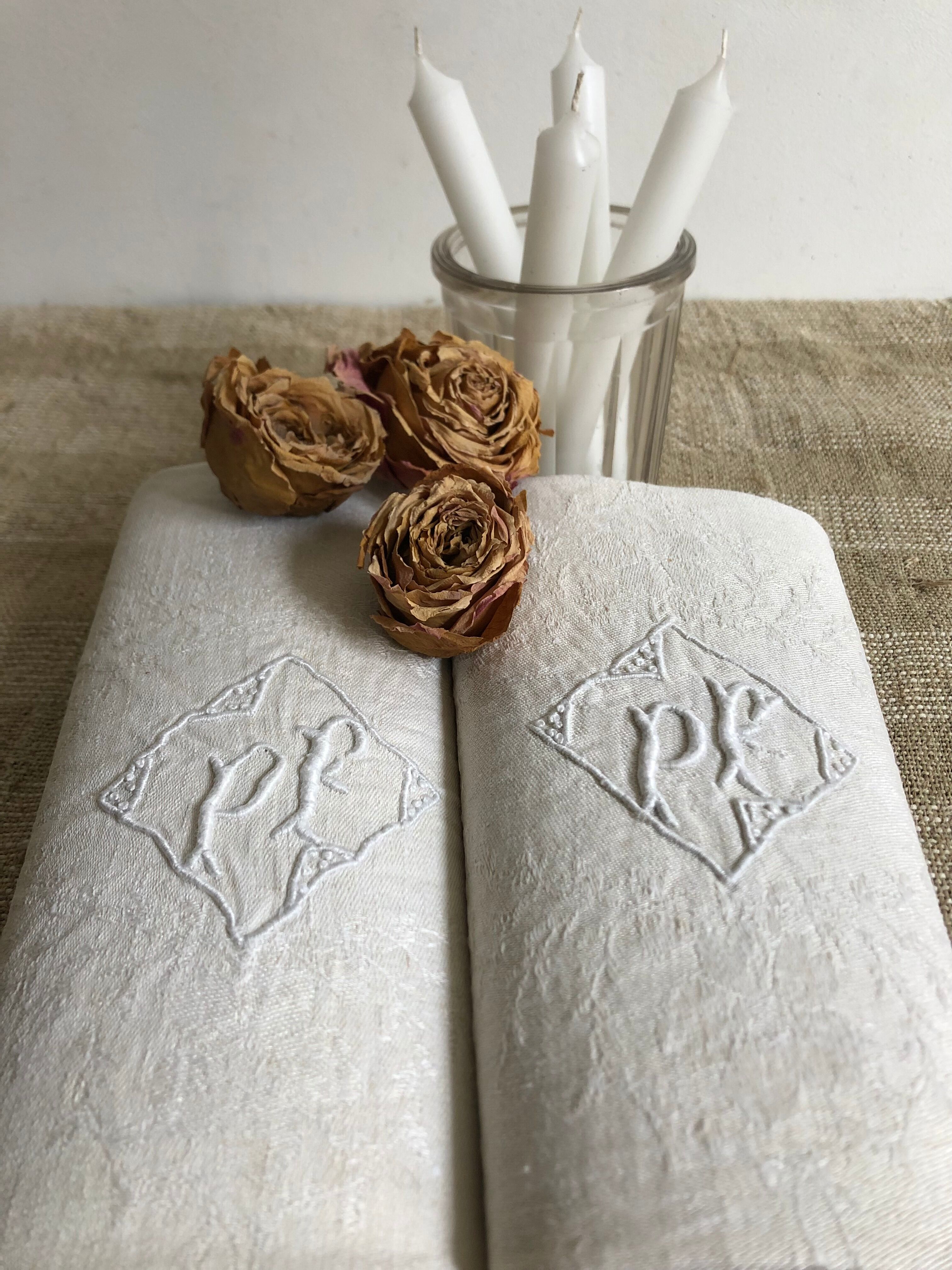 Pair of damask table napkins, monogram