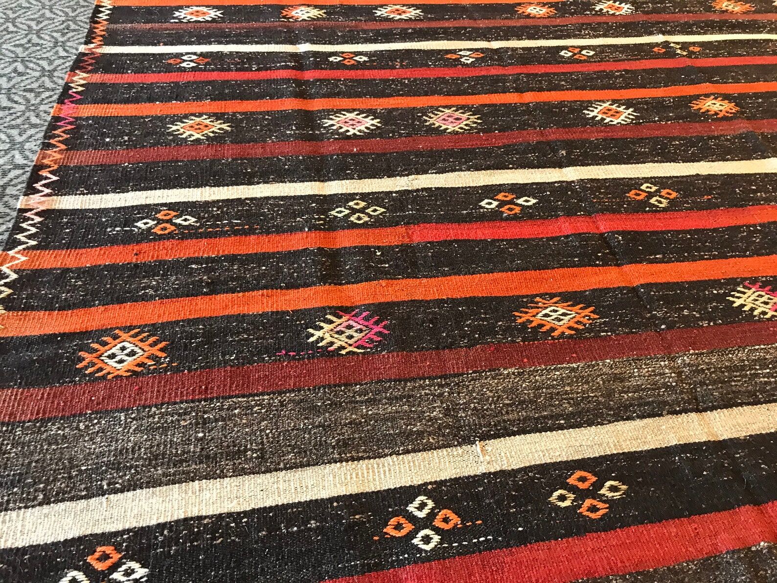 Vintage handmade boho kilim rug