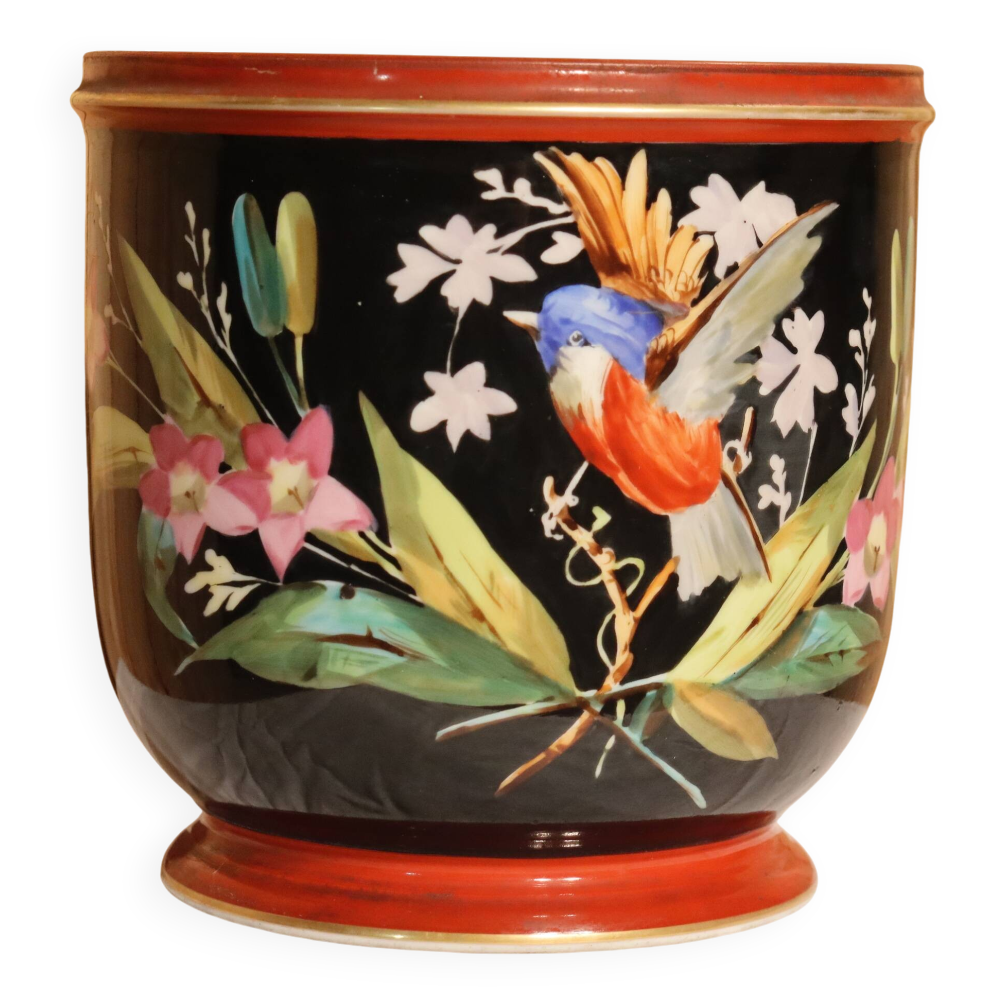 Paris porcelain jardinière decorated with birds and flowers, 19th century