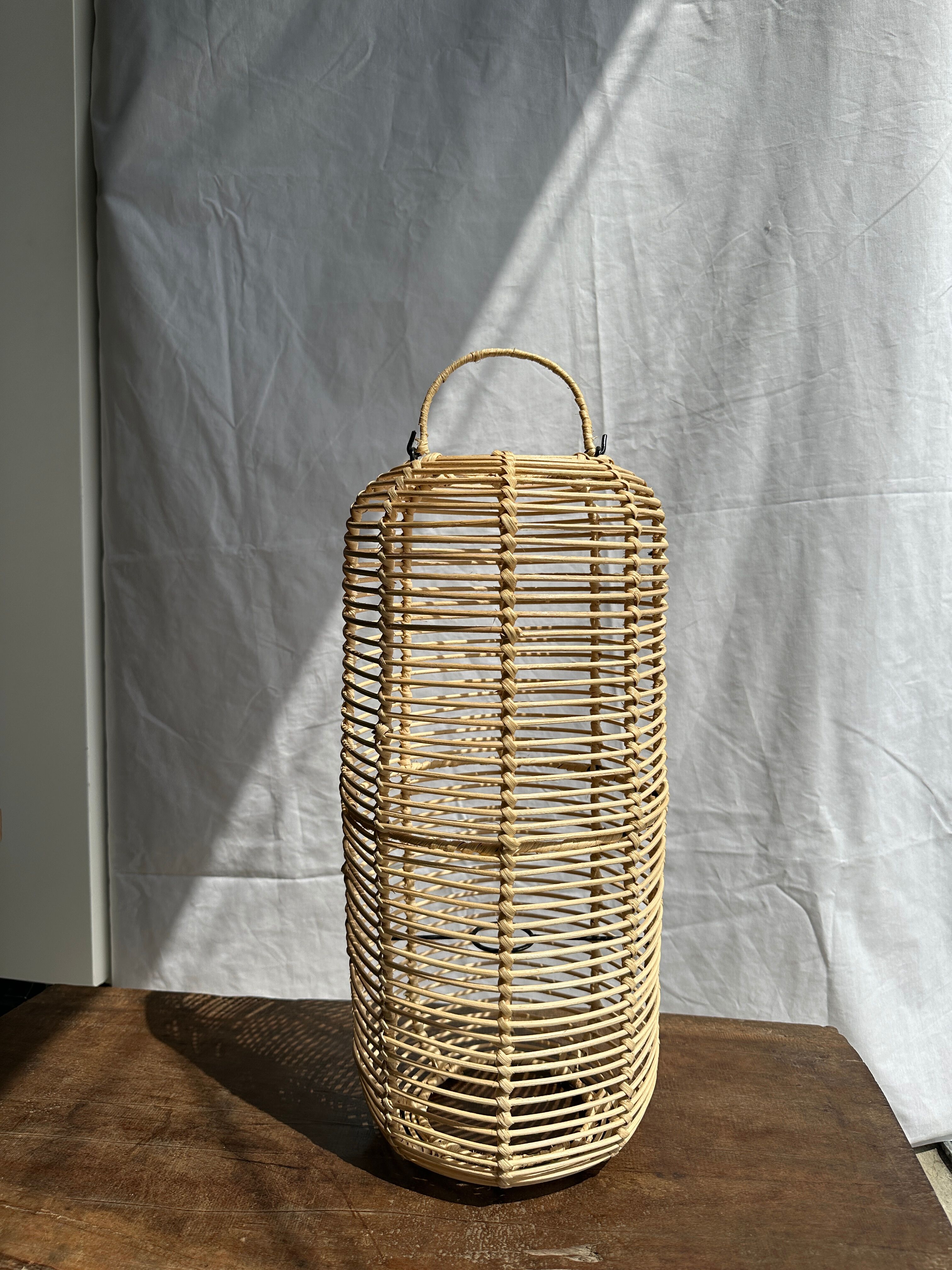 Large lantern-shaped rattan pendant lamp H50 D24