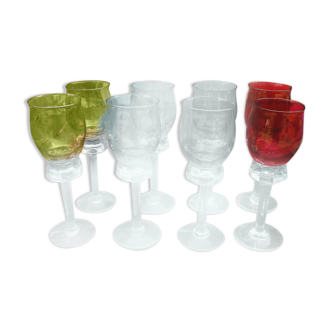Series of 8 glasses foot colors of the 1960s