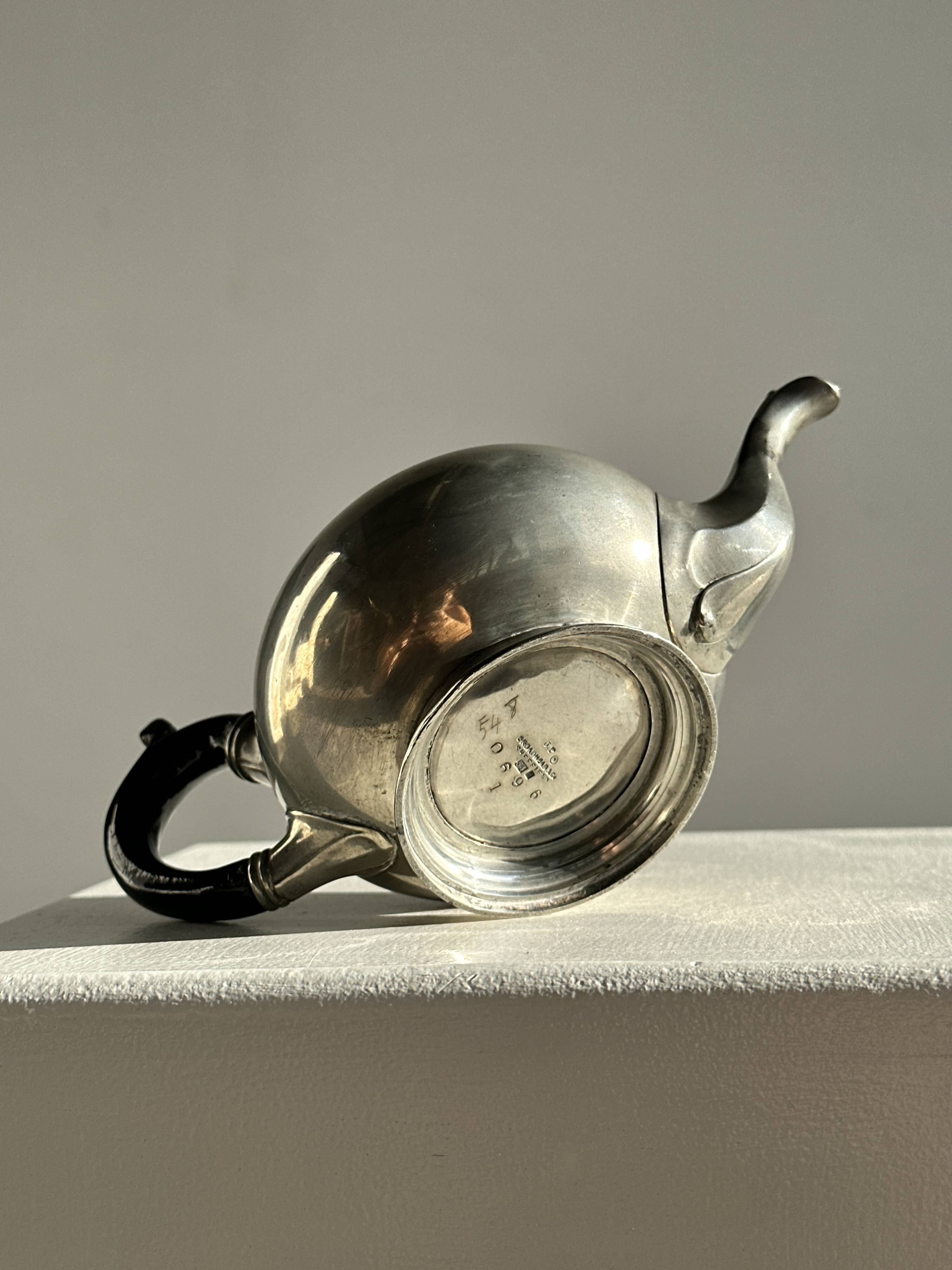 Small teapot, pewter coffee pot flattened oval shape