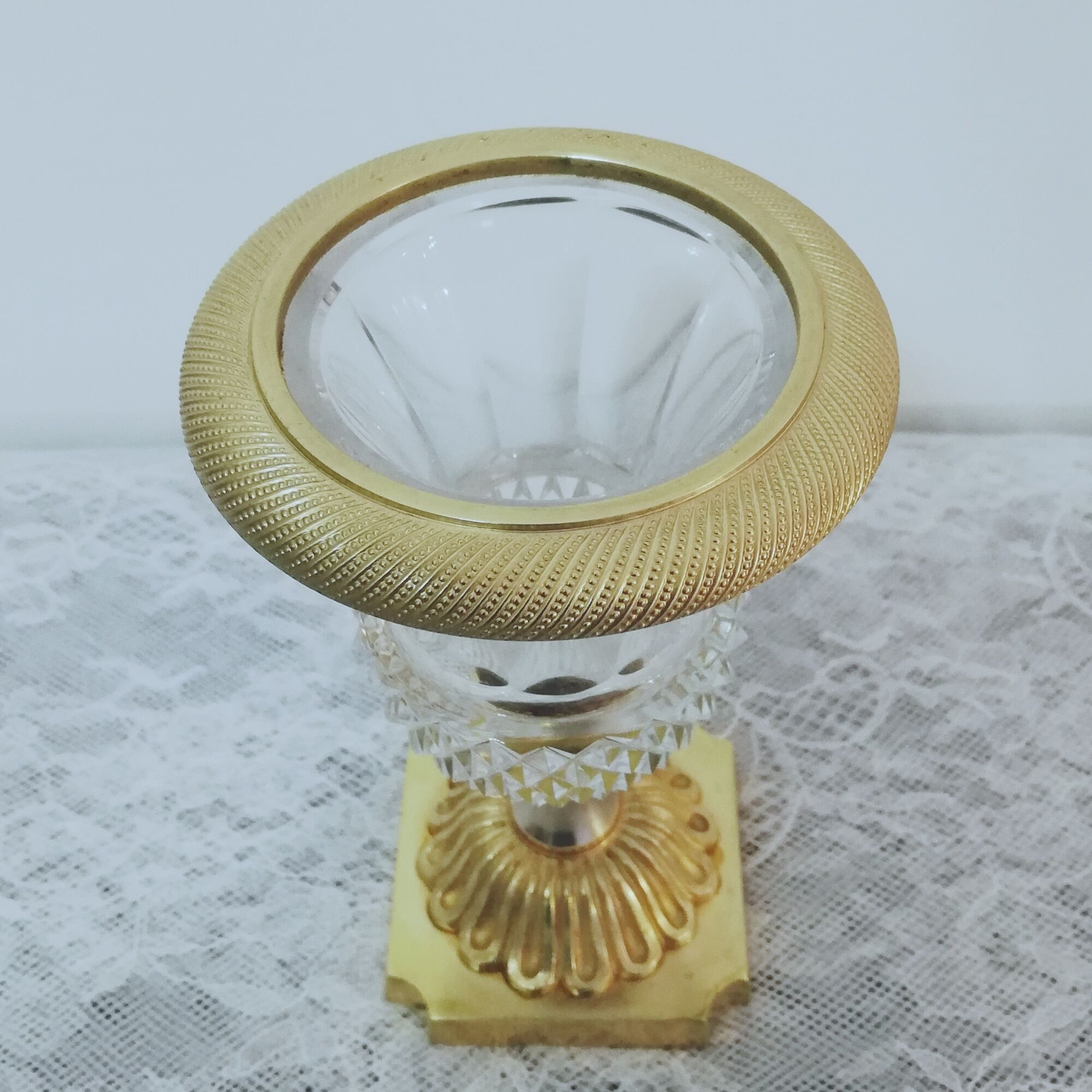 Medici vase in crystal, bronze and brass gilded height 15cm