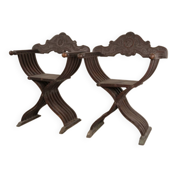 Paire de fauteuils Savonarole anciens style Renaissance