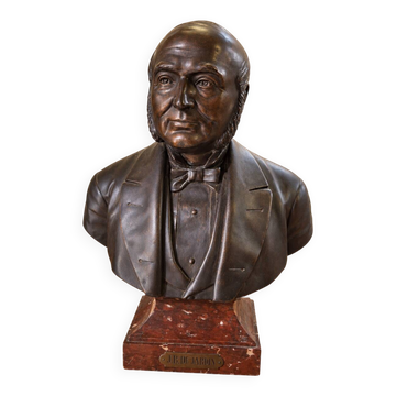 Buste de Jean-Baptiste Dujardin en bronze – Signé Parmer Fecit – 1889