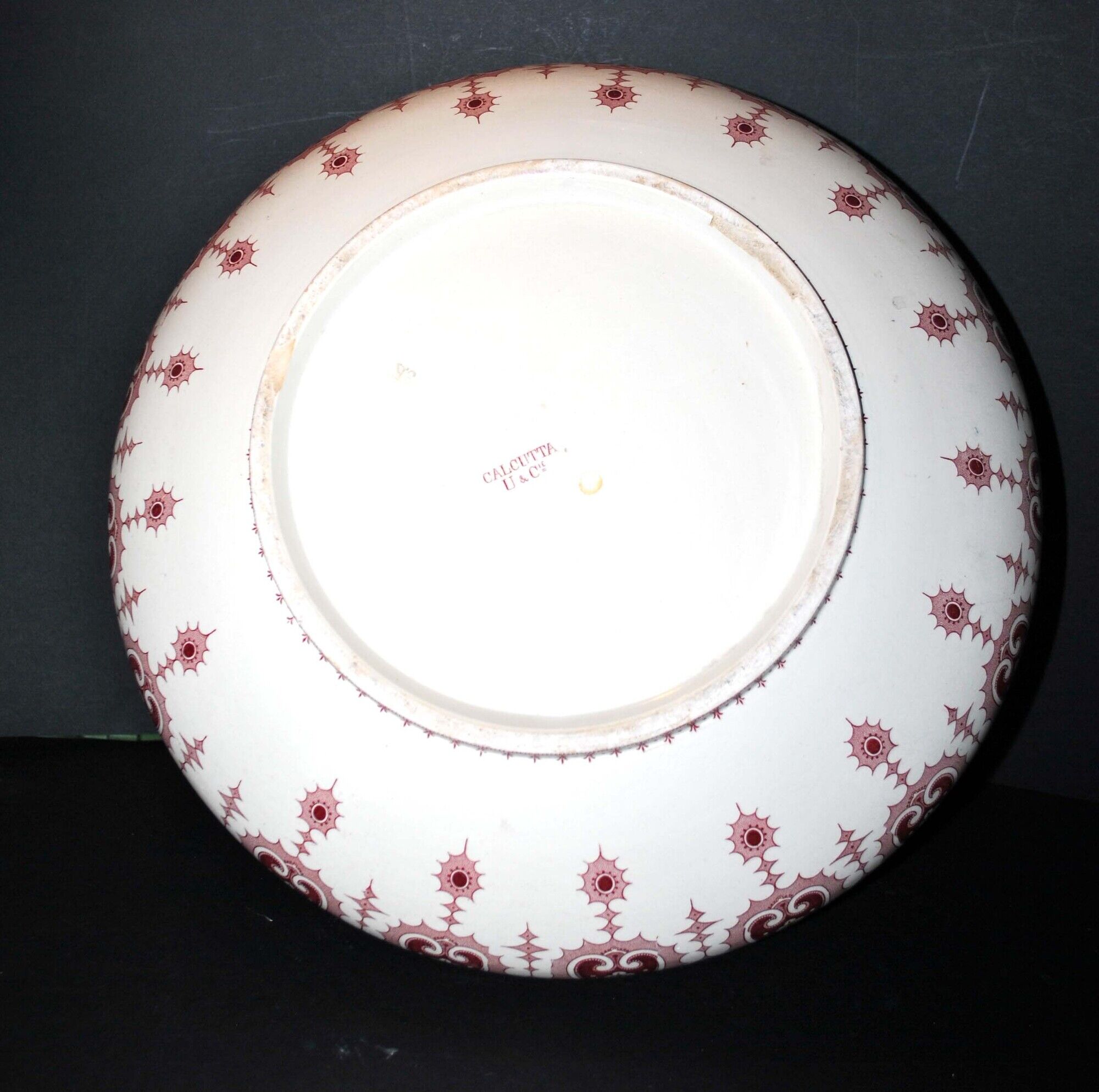 Salad bowl planter in earthenware sarreguemines u&c arabesque red calcutta