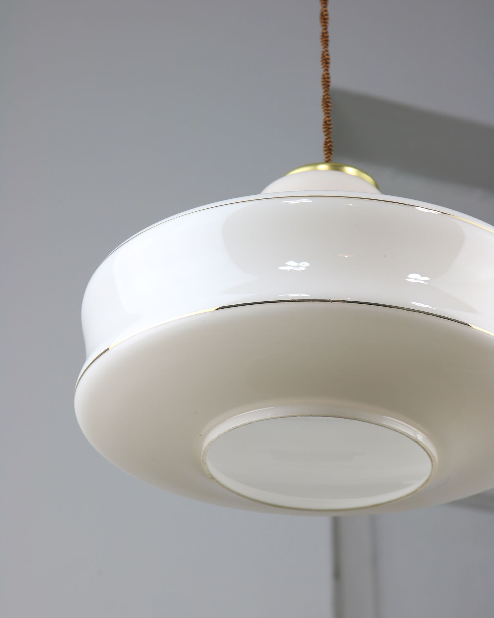 Mid-century White Glass & Brass Pendant Lamp