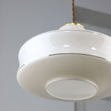 Mid-century White Glass & Brass Pendant Lamp