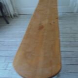 Vintage bench re-enchanted in pearl gray, wooden seat.