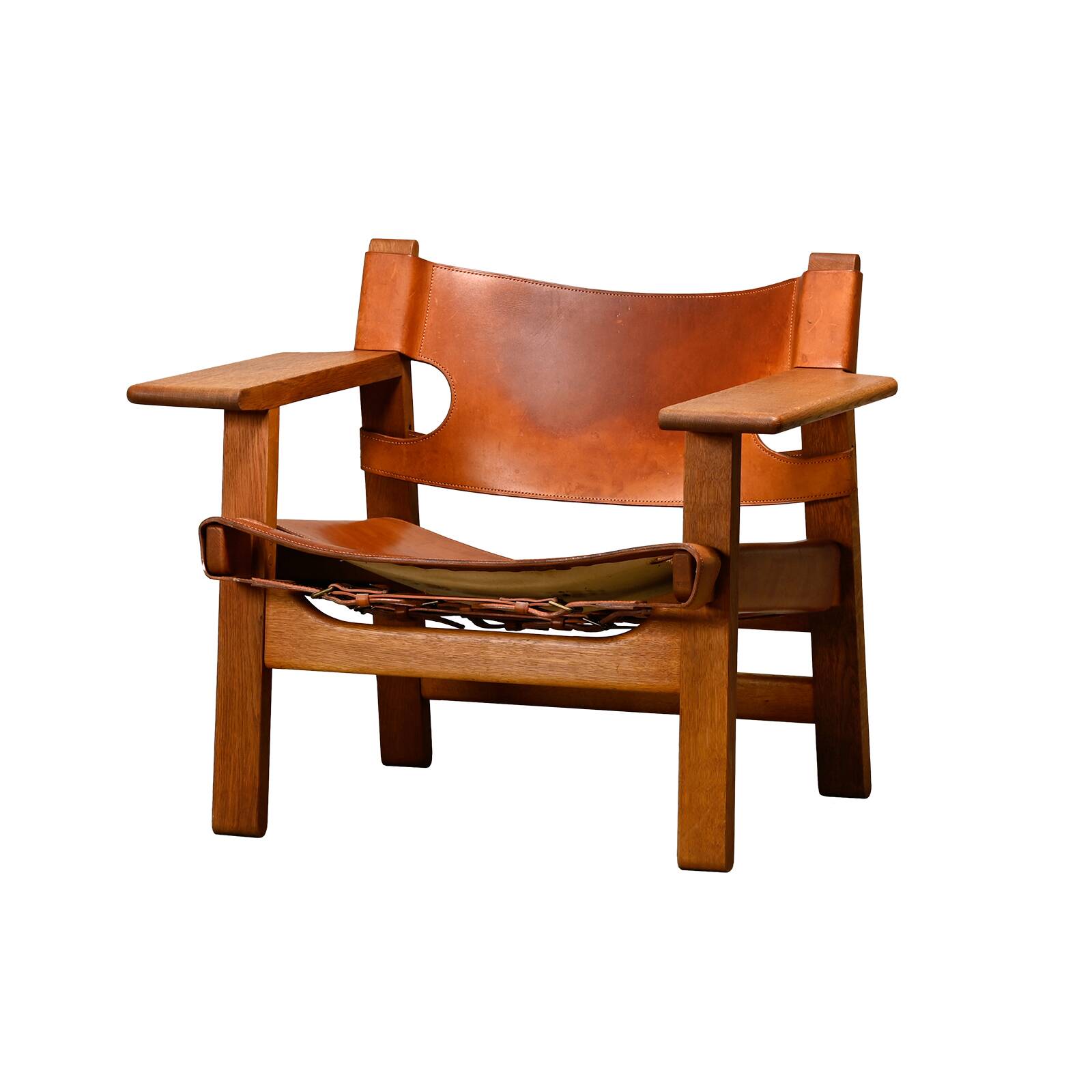 Børge Mogensen Spanish Chair in Cognac Leather and Oak for Fredericia, 1967