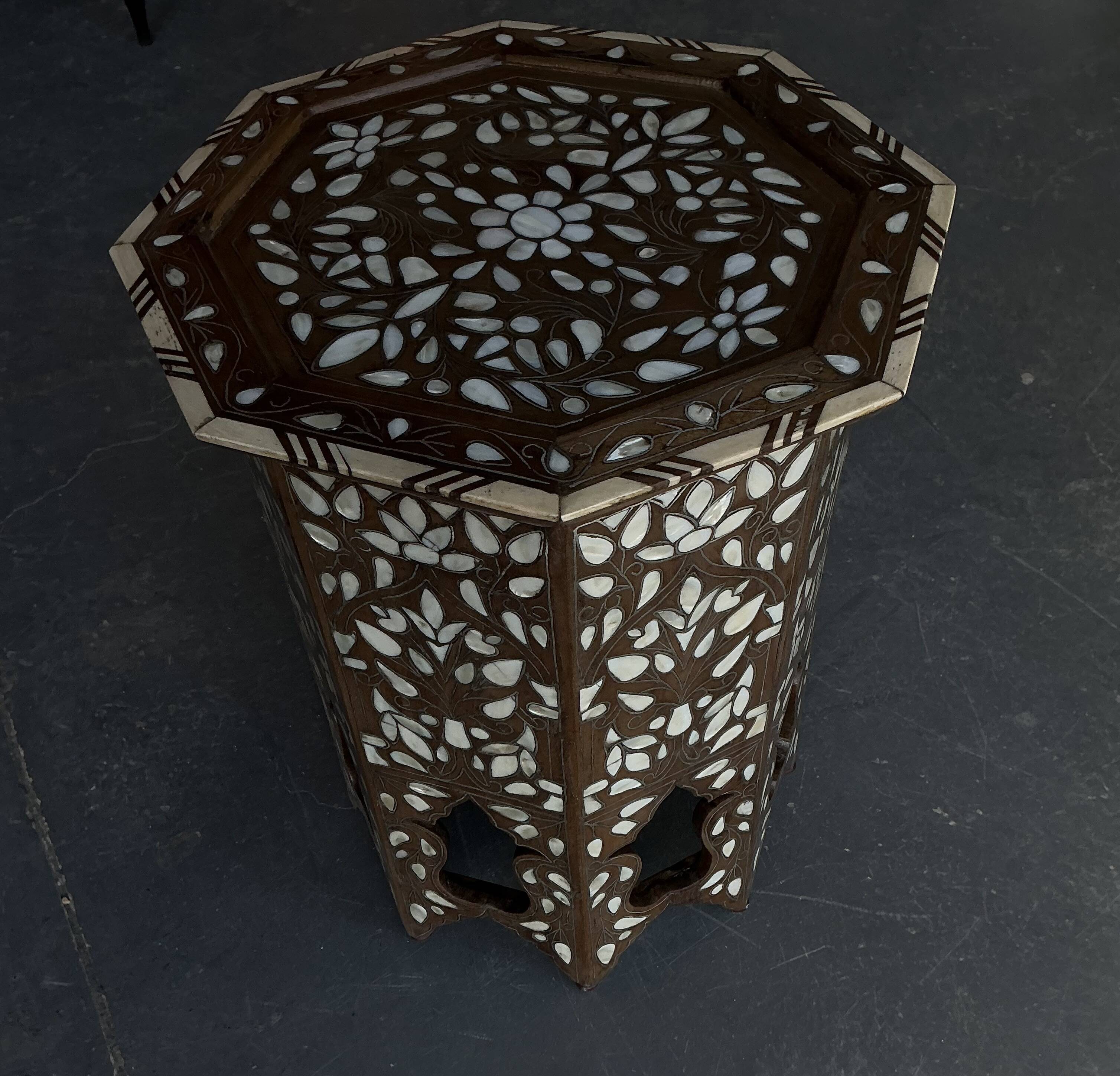 Syrian Octagonal Pedestal Table Inlaid with Mother-of-Pearl
