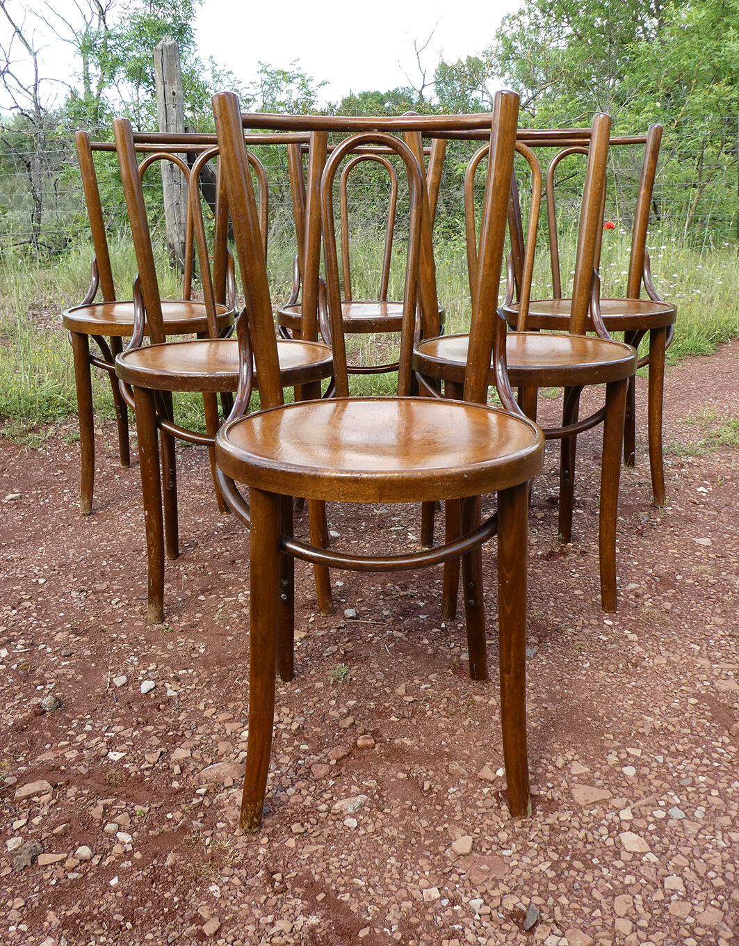 Lot of 8 Art Deco bistro chairs seated screen-printed
